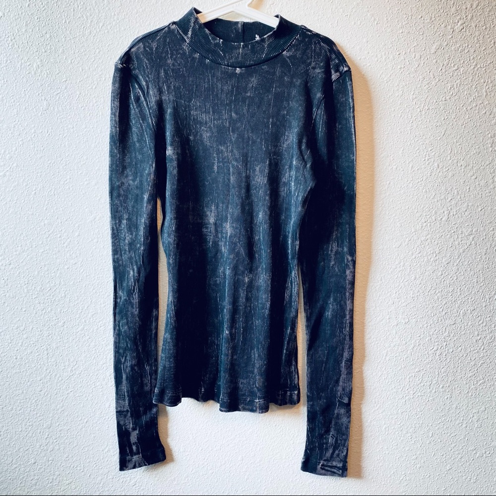 YFB Young Fabulous & Broke Acid Wash Ribbed Long Sleeve Top S Black Acid Wash